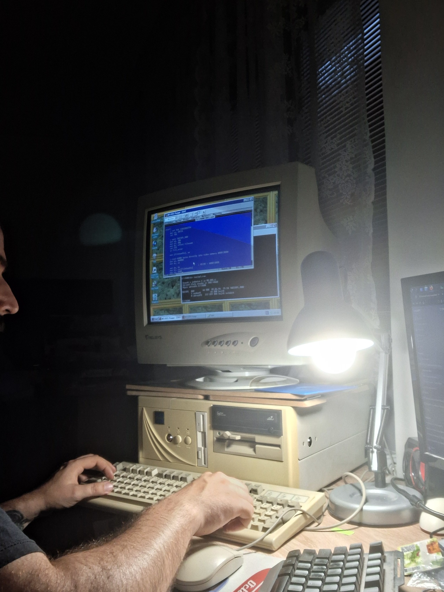 A real retro PC running a code editor during development