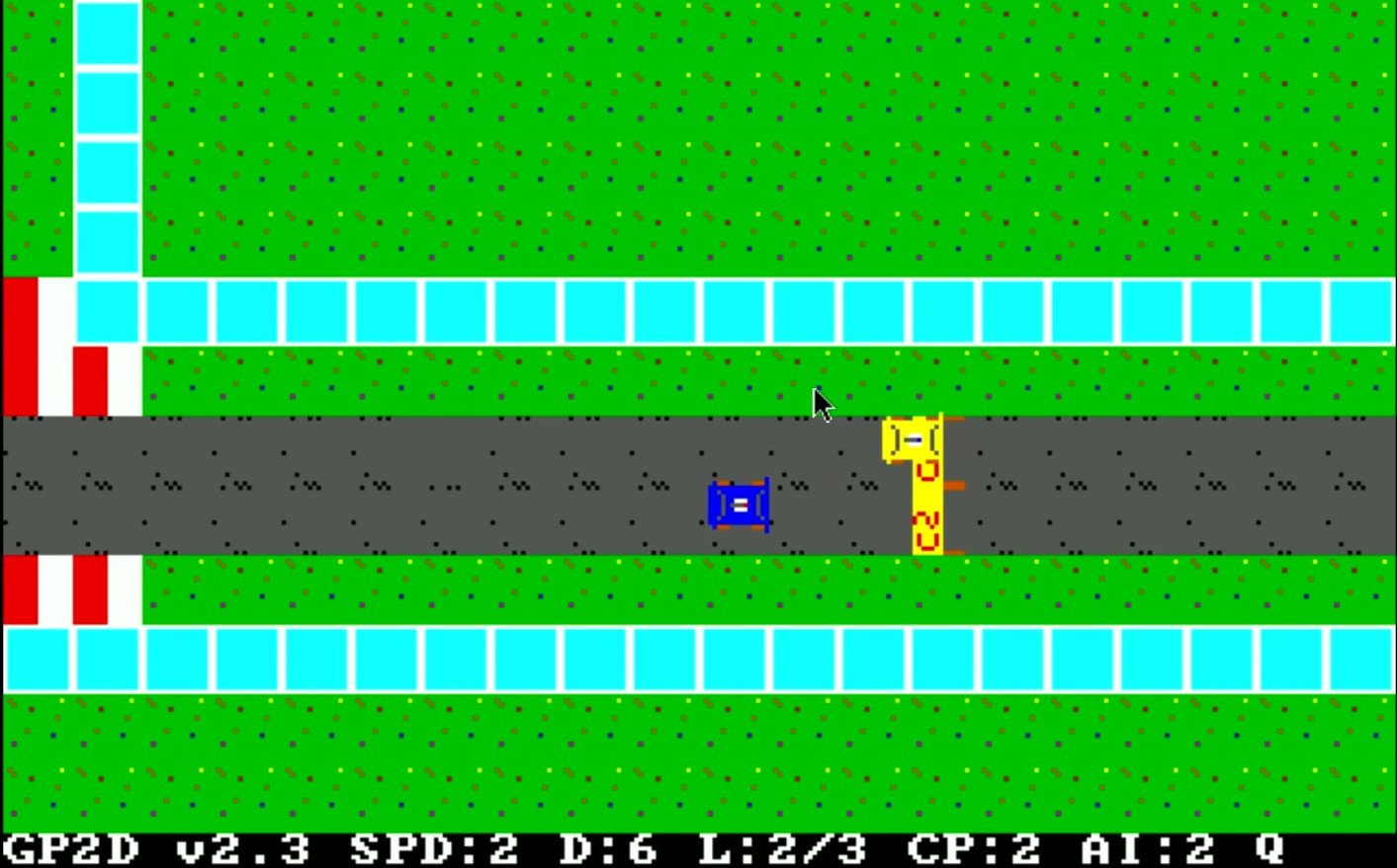 Grand Prix 2D gameplay showing checkpoint and opponent cars
