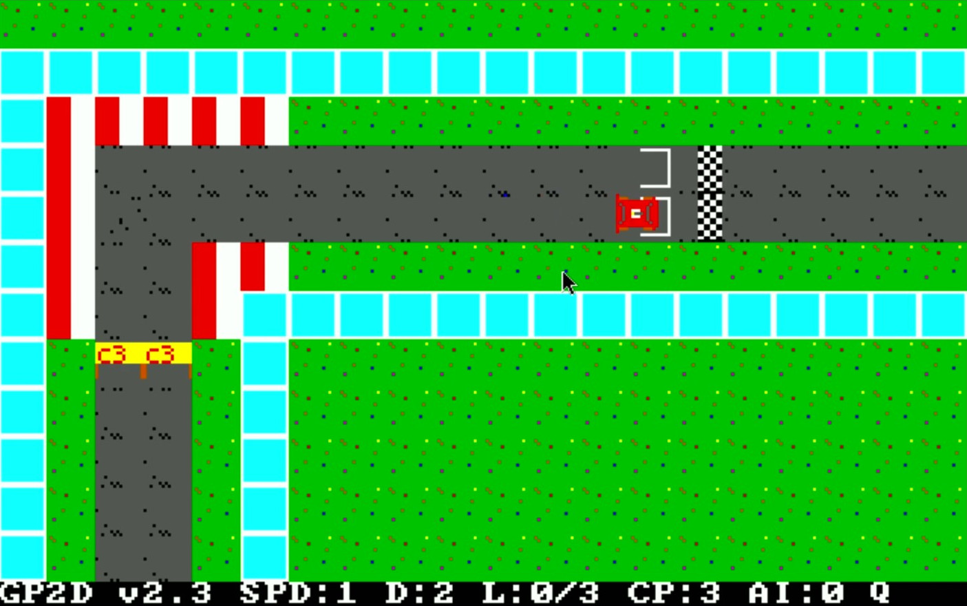 Grand Prix 2D gameplay showing player and AI cars on a straight road section
