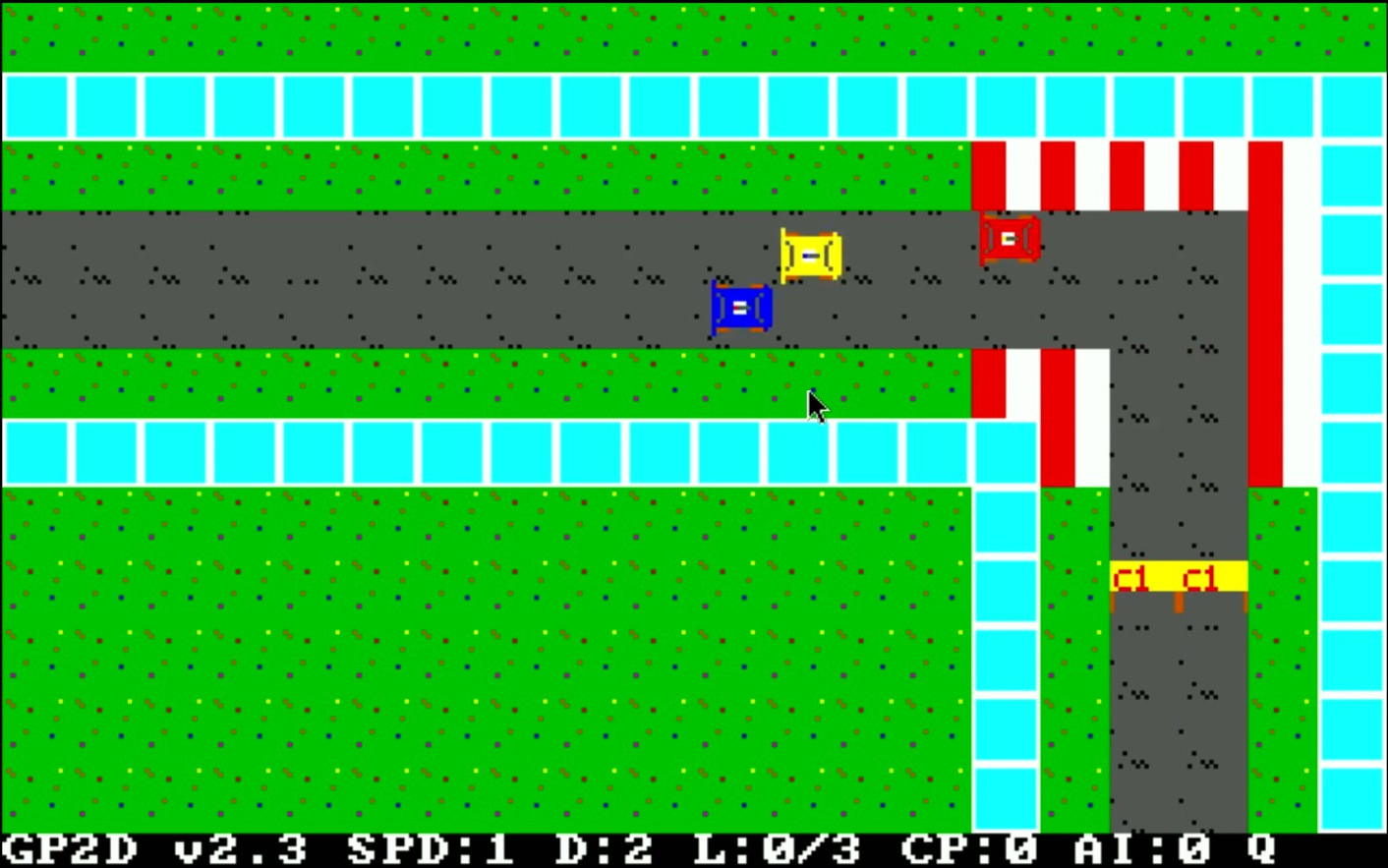 Grand Prix 2D gameplay showing a car near the finish line
